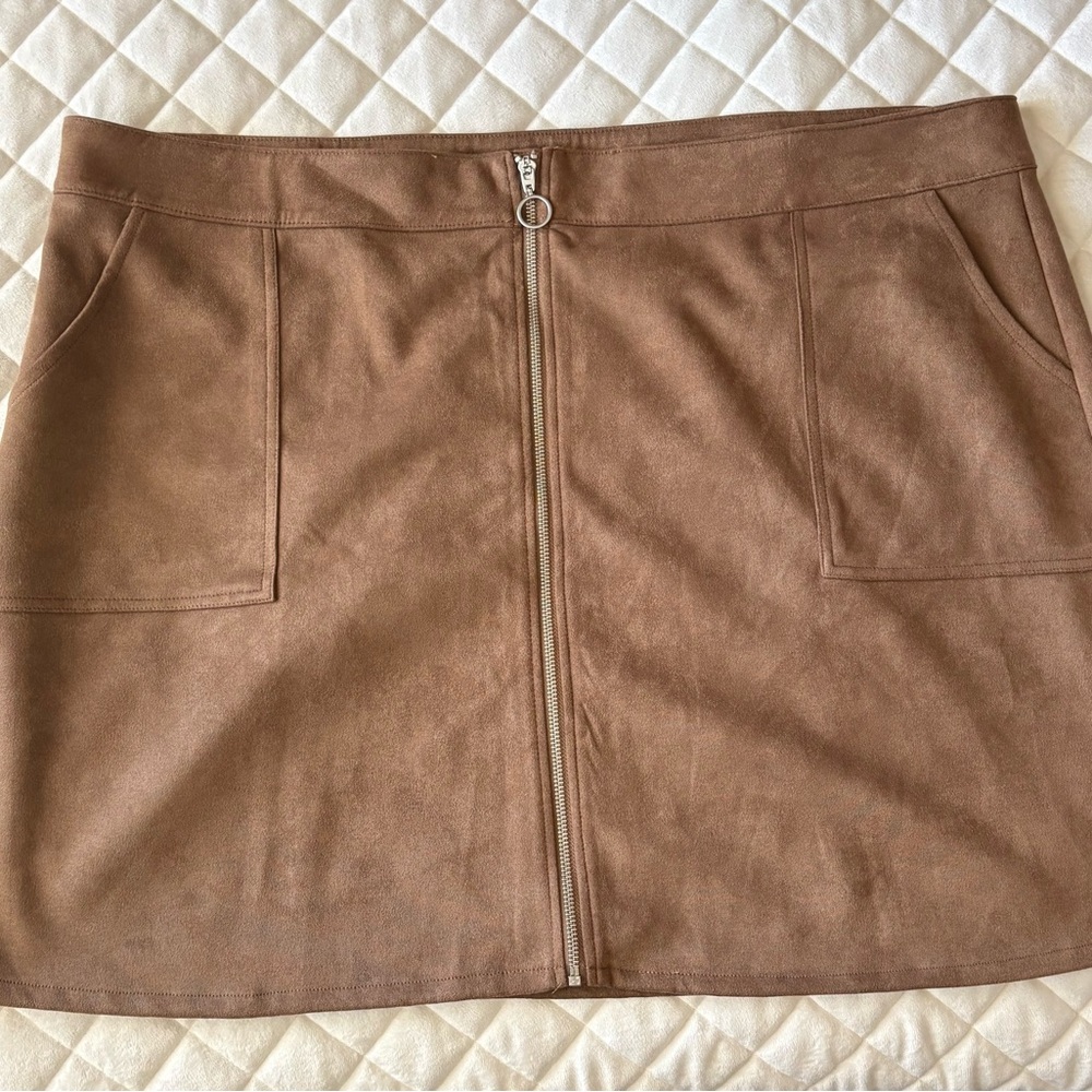 Maurices Brown Faux Suede Front-Zip A-Line Mini Skirt
